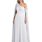 One Shoulder Mother of the Bride Dress Asymmetrical Cape Sleeve Gown with Floral