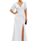 Elegant Evening Gown Trending V-Neck & Ruffle Detail Mother of Bride Outfits Slit