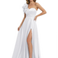 Elegant Mother of the Groom Dress A-Line Satin Formal Gown with High Slit Ruched Bodice