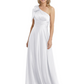 One-Shoulder Mother of the Bride Dress Satin Gown with Bow Ruched Empire Waist