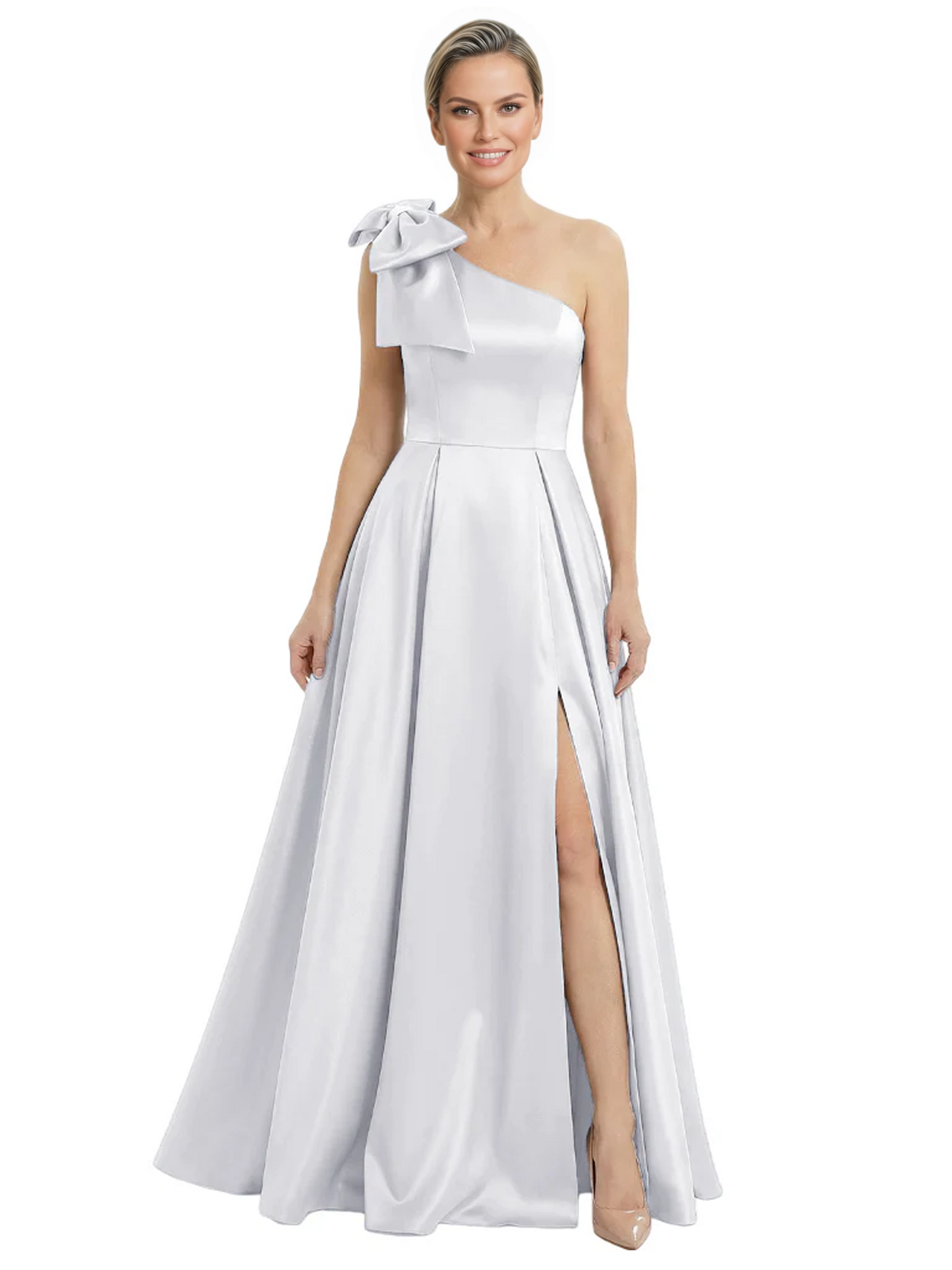Luxury Bow Black Formal Dress One-Shoulder A-Line Gowns with Sexy Side Slit 2026