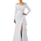 Elegant Mother of the Groom Dress Cascading Ruffle Satin Gown with High Slit Long Sleeves