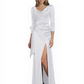 Elegant Evening Gowns Slit Trending Styles Satin Slit Formal Dress Cowl Neckline Gown Tie