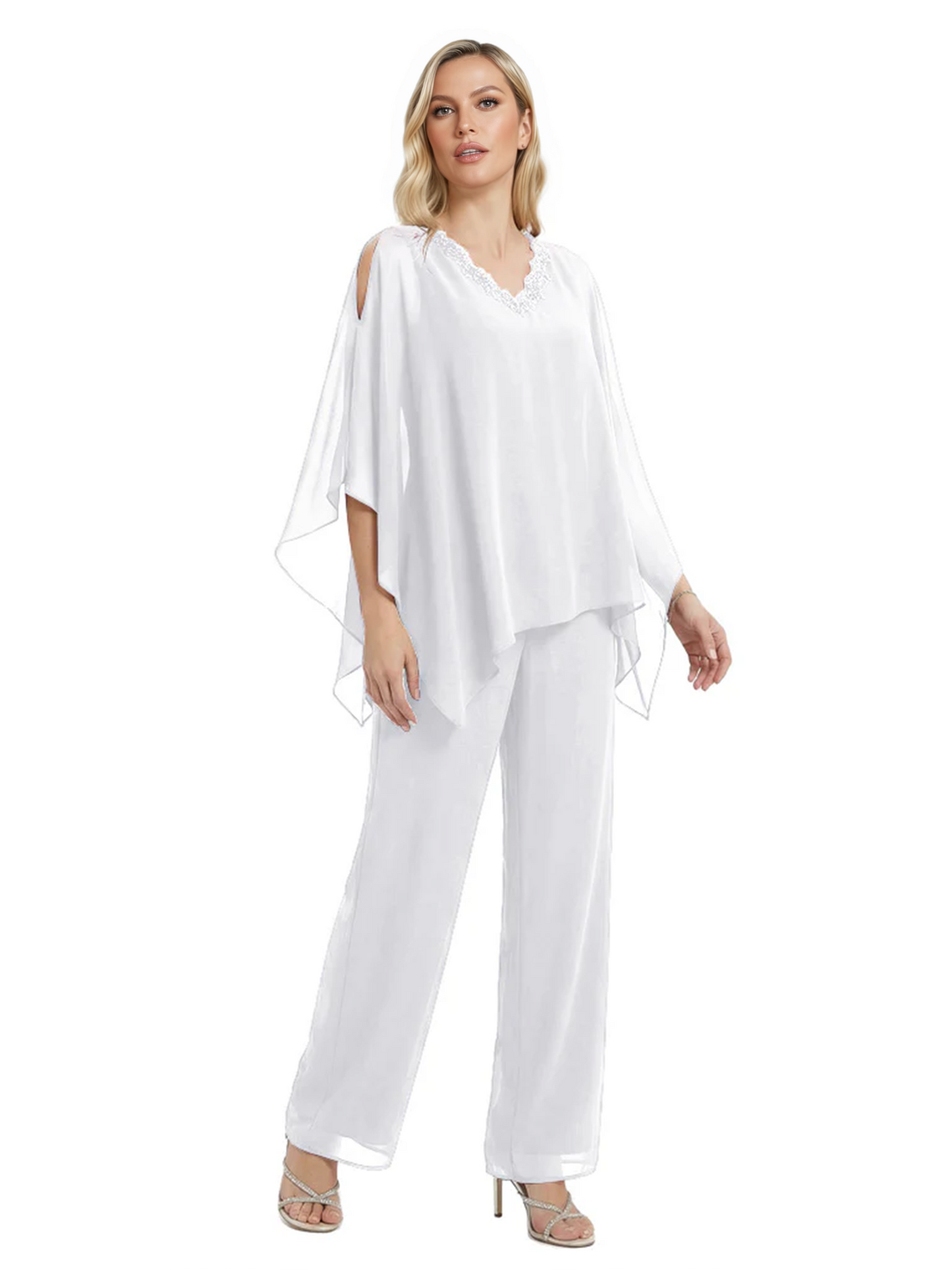 V-Neck Chiffon Mother of the Brides Dresses Plus Size Jacket Suits Wedding