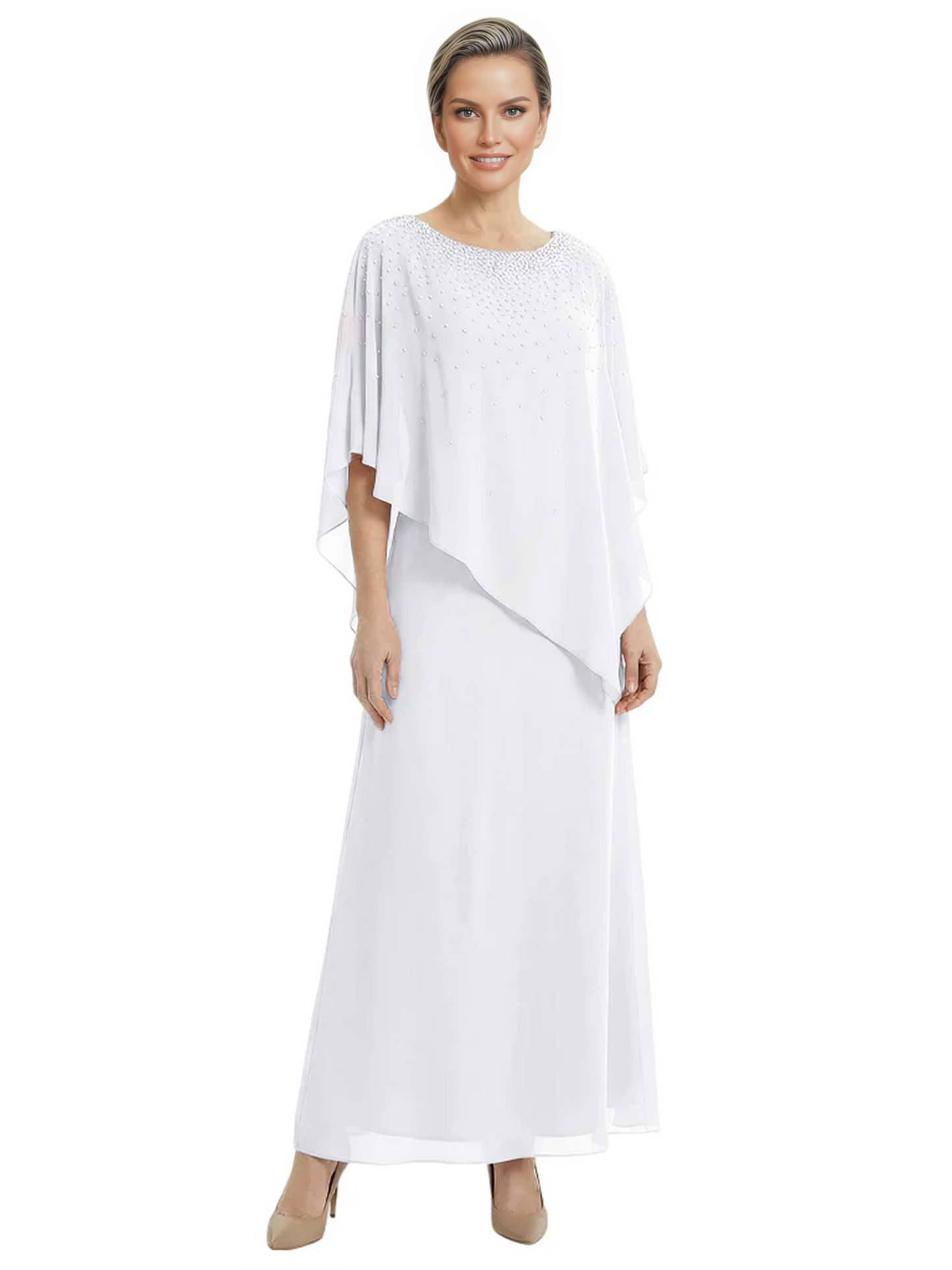 Elegant Mother of Bride Dresses Evening Gowns Trending 2026 Styles with Asymmetric Cape