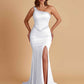 Sexy Soft Satin Mermaid One Shoulder Side Slit Beading Floor-Length Bridesmaid Dresses Online