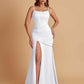 Sexy Soft Satin Mermaid Spaghetti Straps Side Slit Floor-Length Bridesmaid Dresses