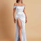 Sexy Off the Shoulder Soft Satin Side Slit Floor-Length Mermaid Bridesmaid Dresses