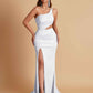 Gorgeous One Shoulder Soft Satin Side Slit Floor-Length Mermaid Bridesmaid Dresses