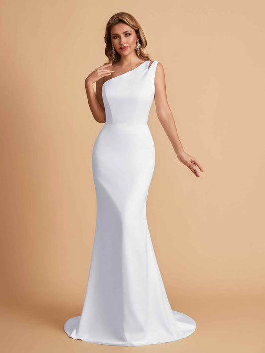 Elegant Satin One Shoulder Mermaid Side Slit Floor Length Bridesmaid Dresses