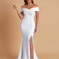 Elegant Soft Satin Mermaid Off Shoulder Side Slit Floor-Length Bridesmaid Dresses