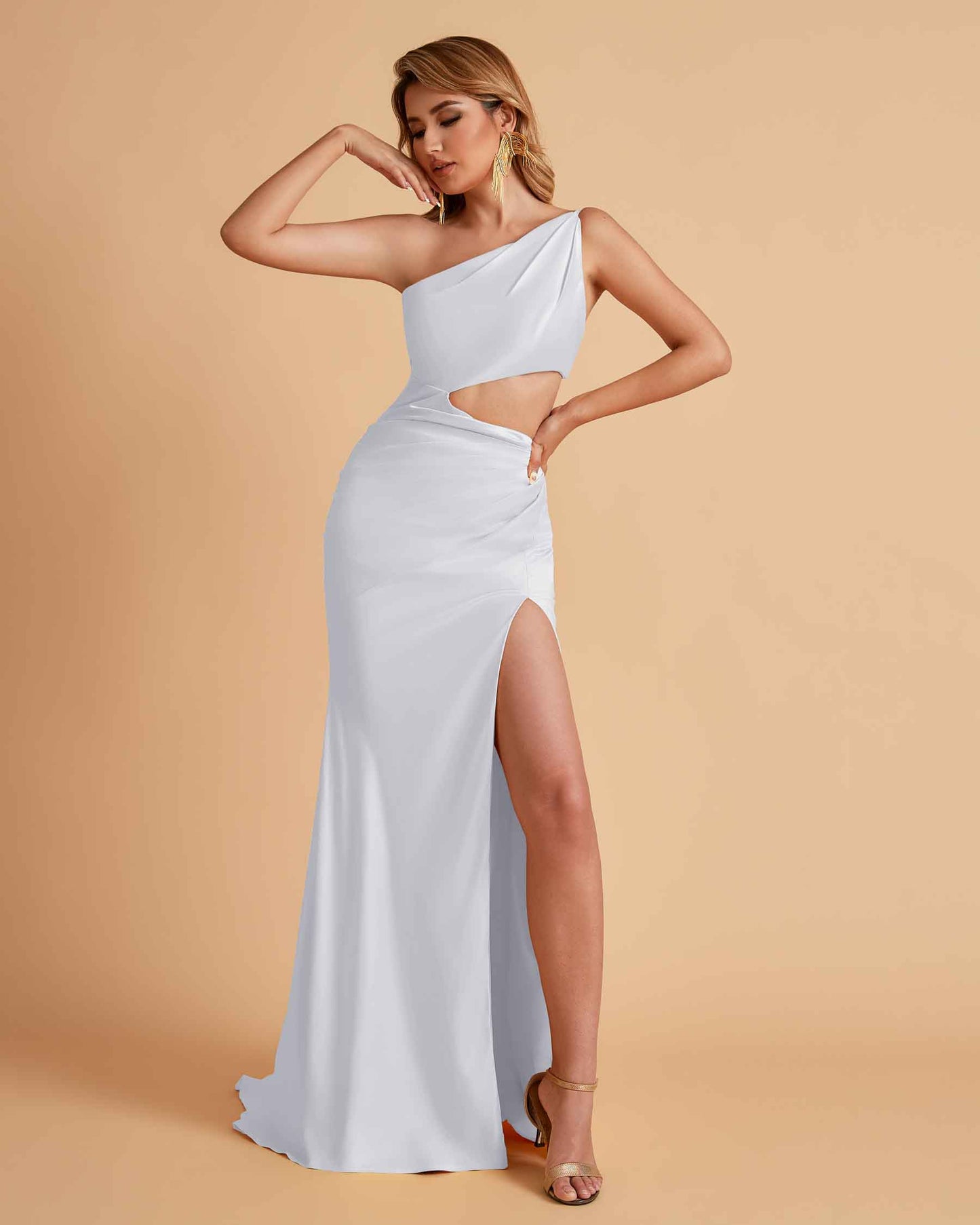 Sexy One-Shoulder Waist Cutout With High Split Floor-Length Bridesmaid Dresses