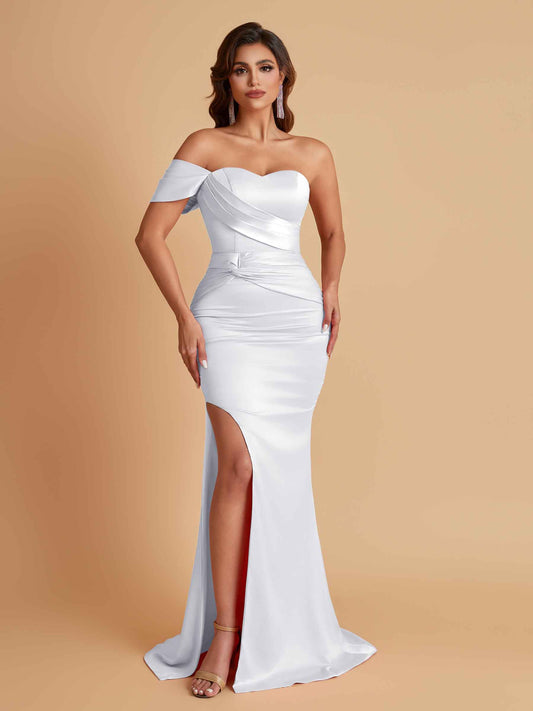 Sexy Soft Satin Mermaid One Shoulder Floor-Length Mermaid Bridesmaid Dresses