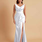 Elegant V Neck Soft Satin Side Slit Floor-Length Mermaid Bridesmaid Dresses