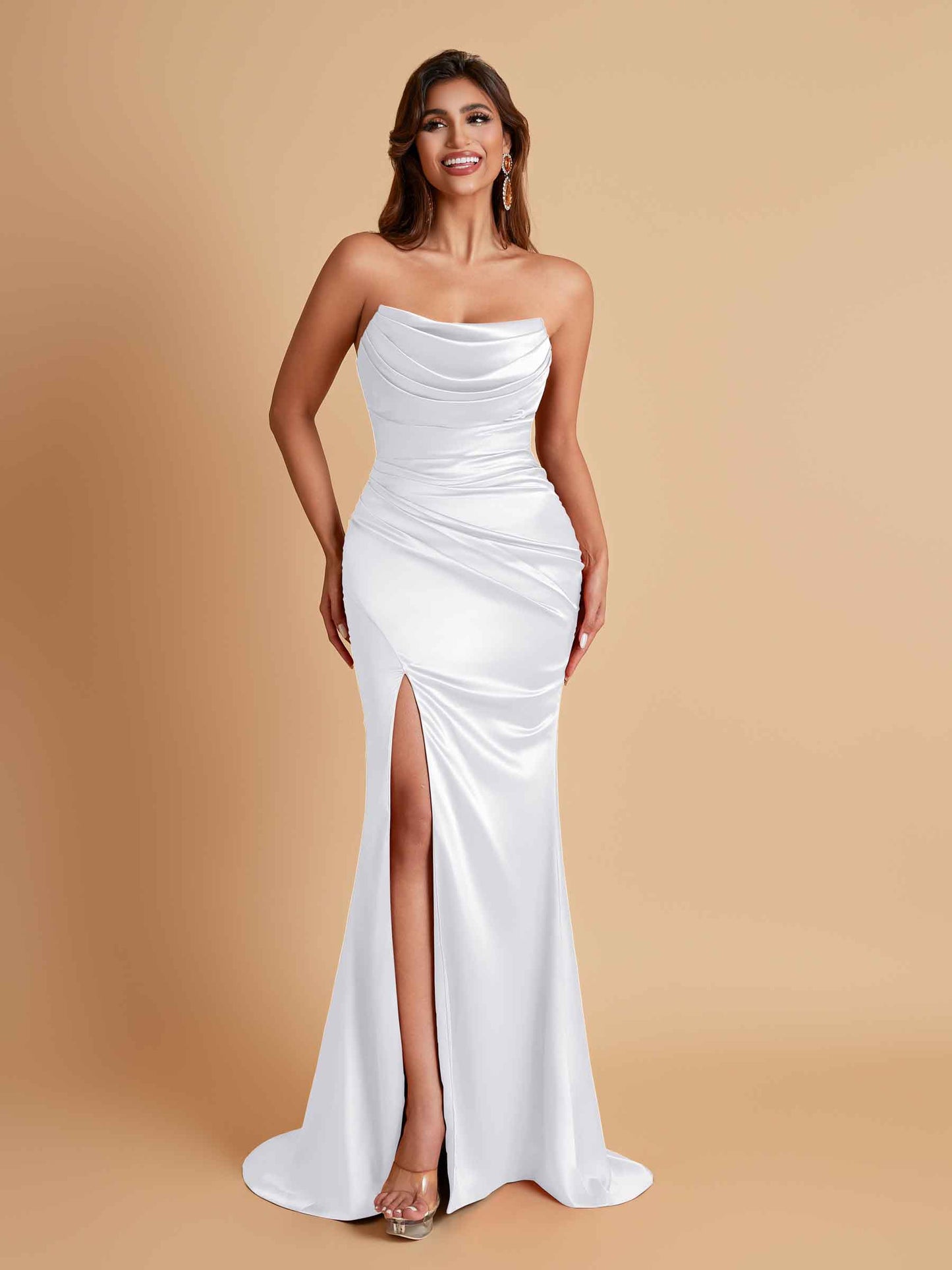 Sexy Soft Satin Mermaid Side Slit Floor-Length Mermaid Bridesmaid Dresses