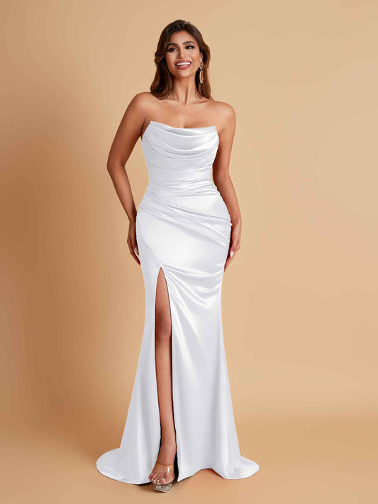 Sexy Soft Satin Mermaid Side Slit Floor-Length Mermaid Bridesmaid Dresses