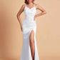Sexy Satin V-neck Side Slit Mermaid Floor Length Bridesmaid Dresses