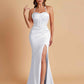 Sexy Soft Satin Mermaid Spaghetti Straps Side Slit Floor-Length Bridesmaid Dresses
