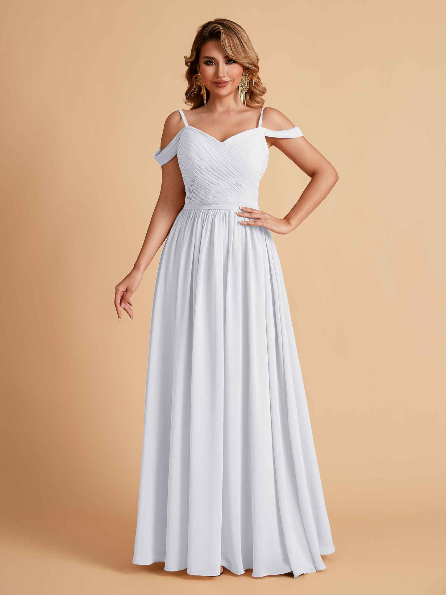 Elegant A-line Chiffon Off The Shoulder V-Neck Bridesmaid Dresses Online