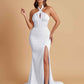 Elegant Soft Satin Mermaid Halter Side Slit Floor-Length Bridesmaid Dresses Online