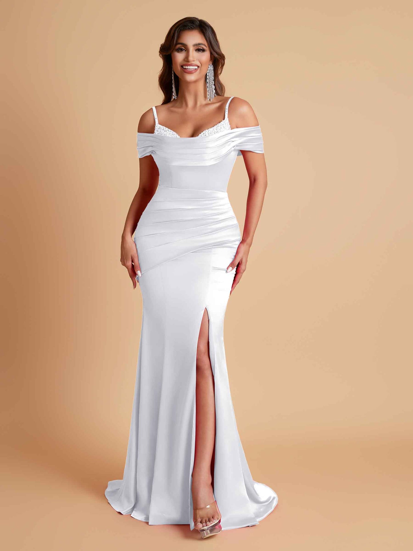 Elegant Soft Satin Mermaid Spaghetti Straps Floor-Length Mermaid Bridesmaid Dresses