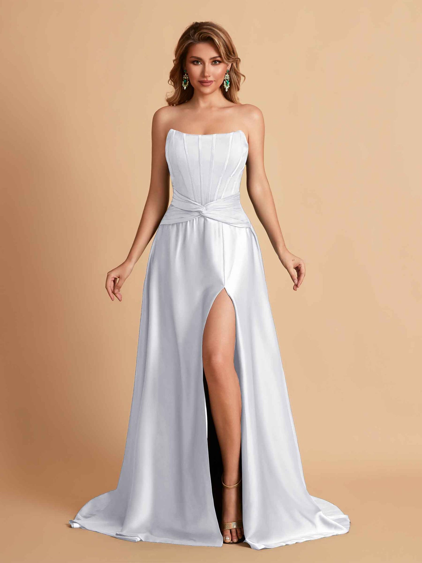 Elegant Satin Sweetheart A-Line Side Slit Floor Length Bridesmaid Dresses