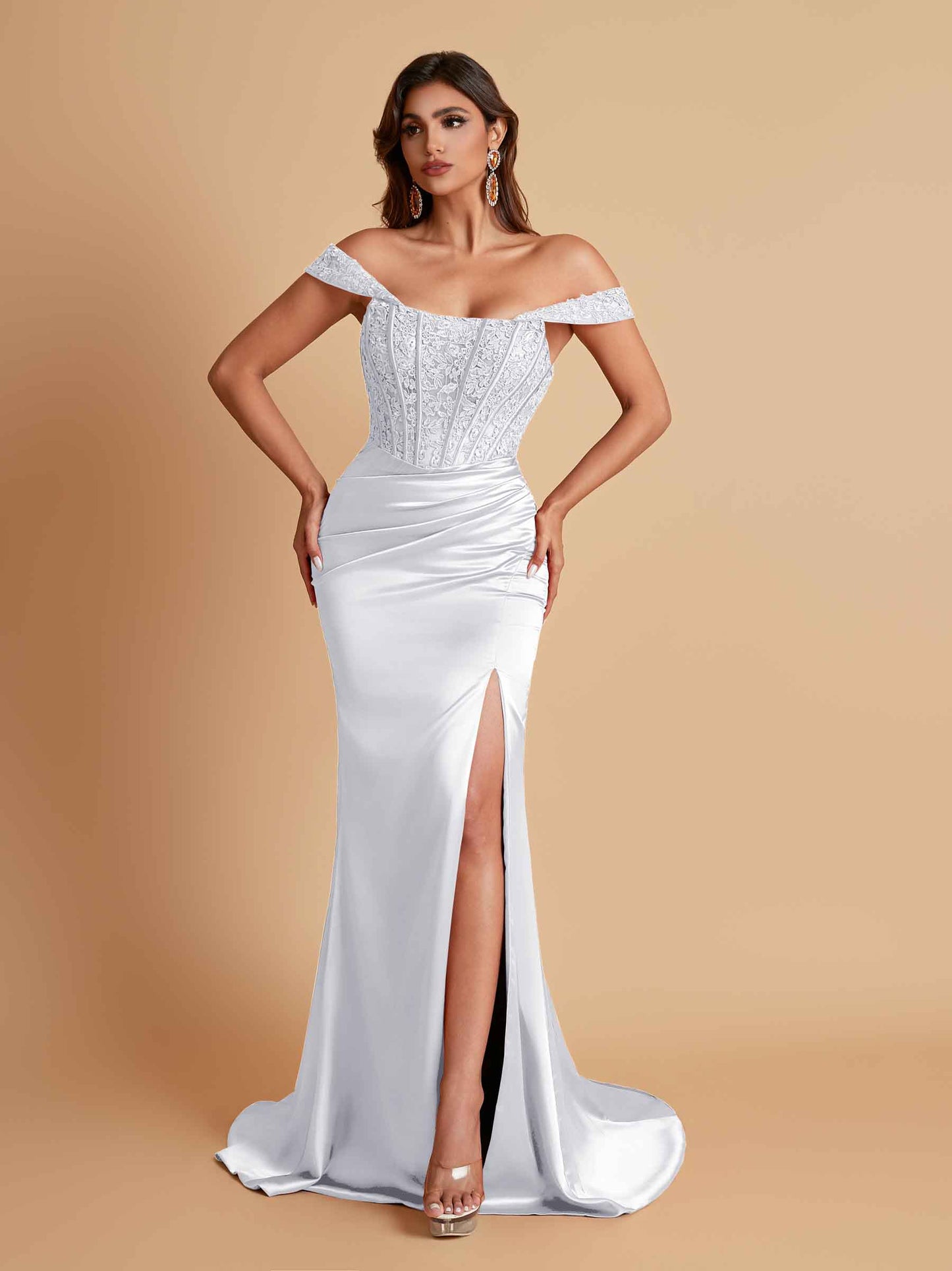 Sexy Soft Satin V-neck Off-the-shoulder Strapless Side-Slit Mermaid Bridesmaid Dresses