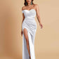Sexy Soft Satin Mermaid One Shoulder Side Slit Floor-Length Mermaid Bridesmaid Dresses