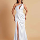 Sexy One Shoulder Soft Satin Side Slit Floor-Length Mermaid Bridesmaid Dresses