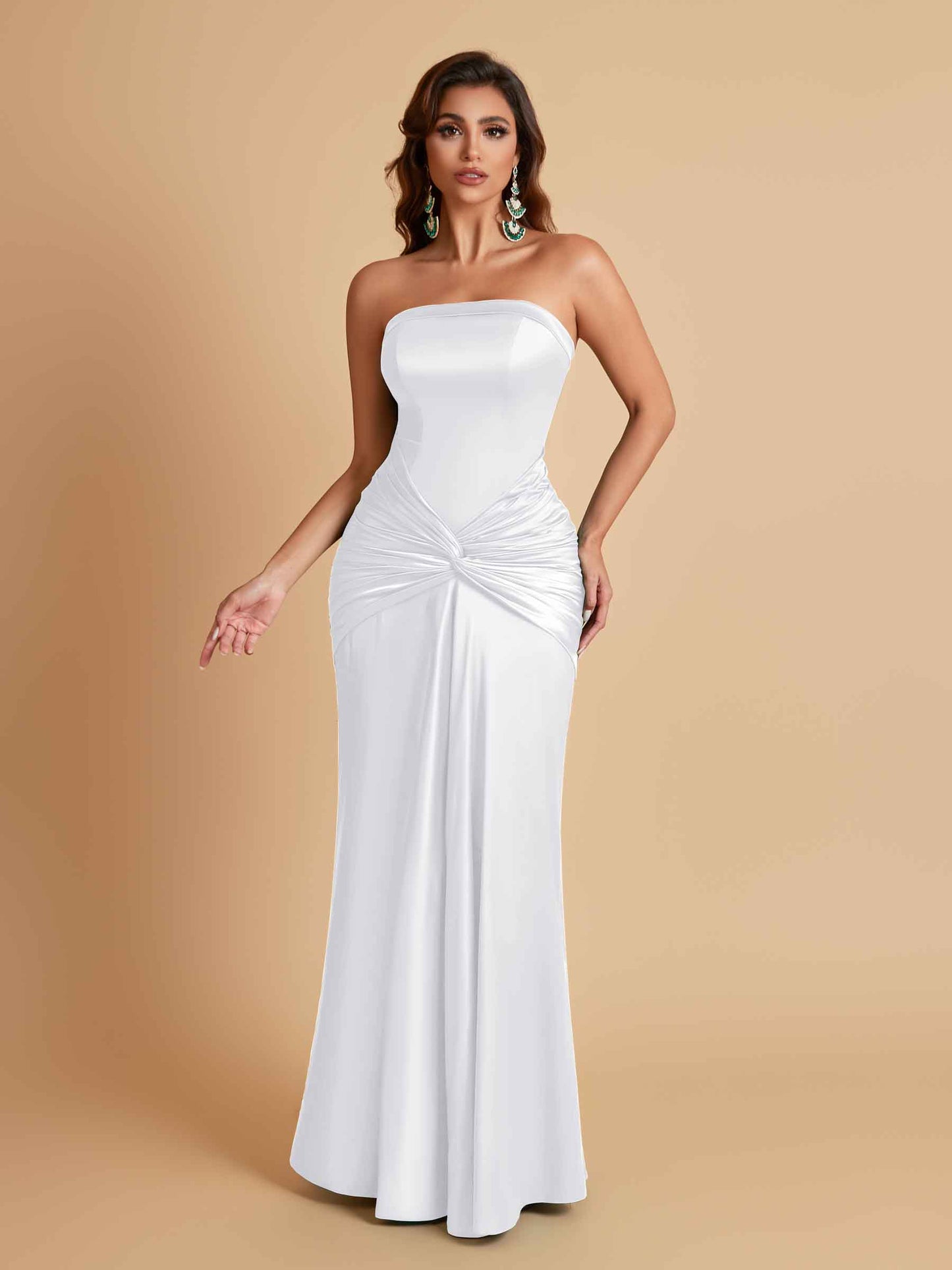 Sexy Soft Satin Mermaid Strapless Floor-Length Mermaid Bridesmaid Dresses