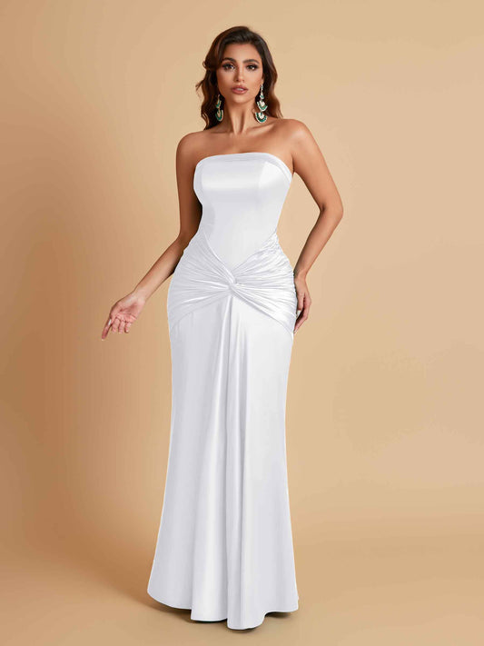 Sexy Soft Satin Mermaid Strapless Floor-Length Mermaid Bridesmaid Dresses