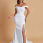 Elegant Soft Satin Mermaid Off Shoulder Side Slit Floor-Length Mermaid Bridesmaid Dresses