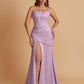 Sexy Soft Satin Mermaid Spaghetti Straps Side Slit Floor-Length Bridesmaid Dresses