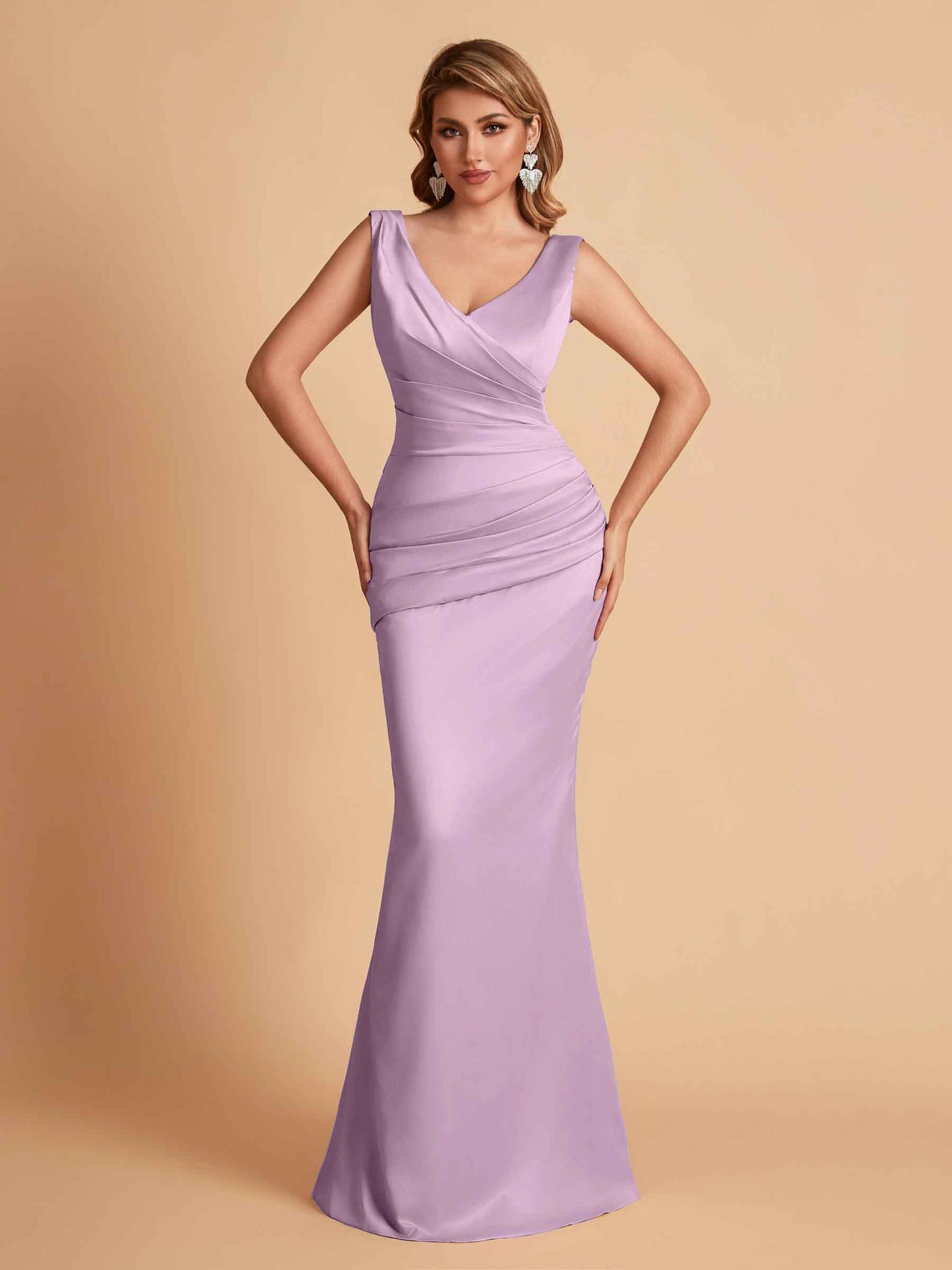 Elegant Satin V-neck Sleeveless Mermaid Floor Length Bridesmaid Dresses