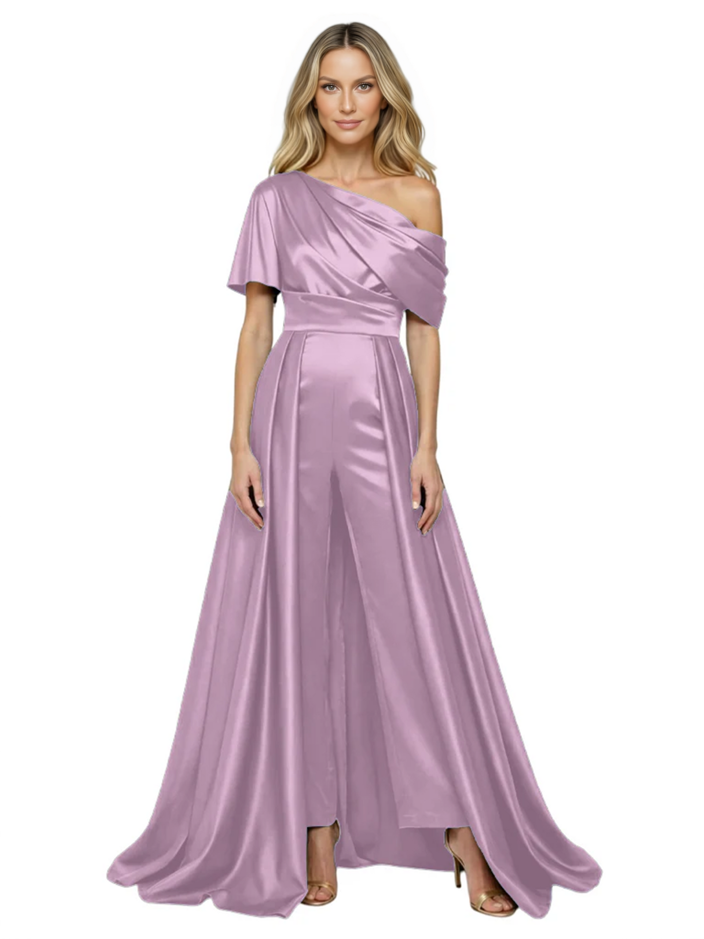 One Shoulder Mother of Bride jumpsuits Formal Gowns Floor Length Detachable Train