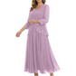 3/4 Sleeve Chiffon Mother of the Brides Dresses V-Neck Wedding Party Gowns