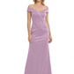 Off Shoulder Mother of the Bride Dress Beaded Waist Satin Gown Portrait Neckline