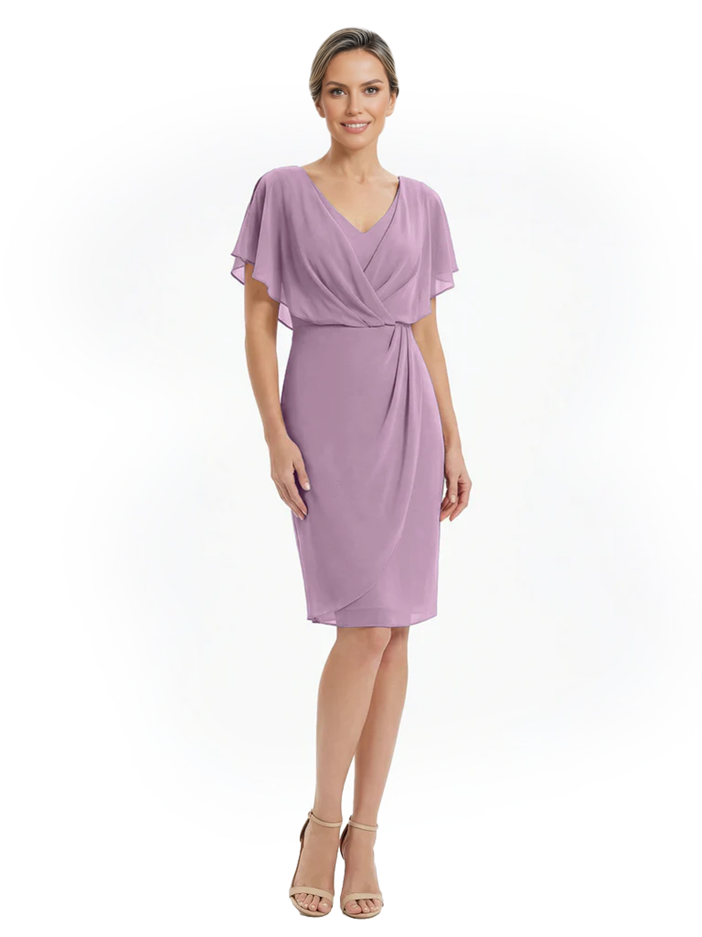 Chic Knee-Length Mother of Bride Formal Dress Slimming Chiffon Styles for Wedding Guest