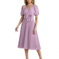 Wedding Formal Dress V-Neck Pleated Chiffon Gown with 3D Flower Accent Knee Length