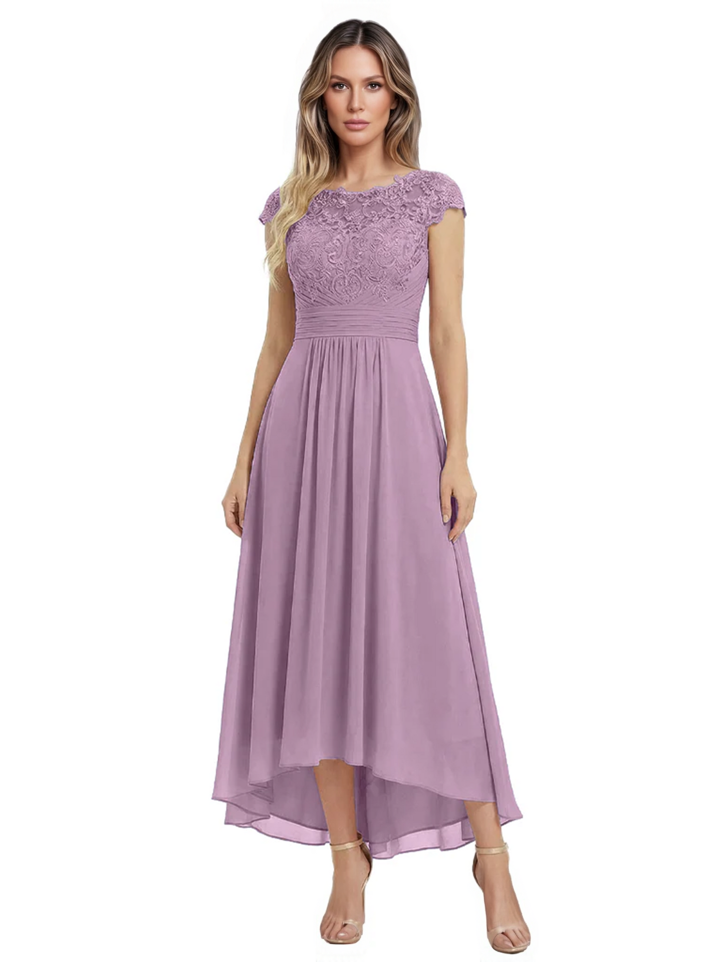 Elegant Evening Gown Trending 2026 Styles with Cap Sleeves High-Low Skirt