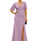 Elegant Evening Gown Trending V-Neck & Ruffle Detail Mother of Bride Outfits Slit