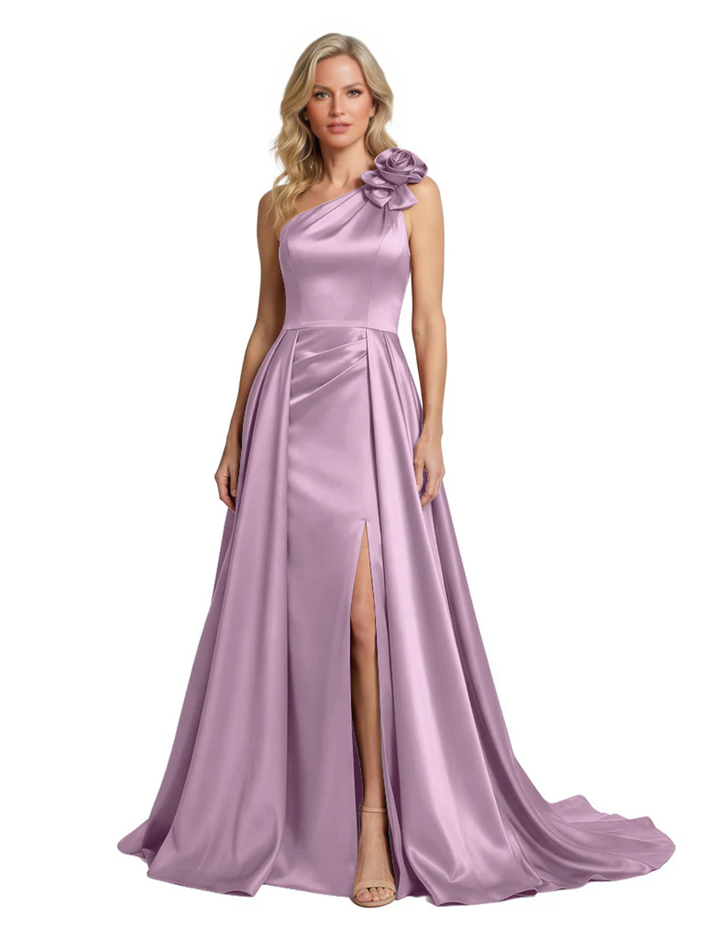 One Shoulder Sleeveless Mother of the Brides Dresses Floor Length Slit With Train