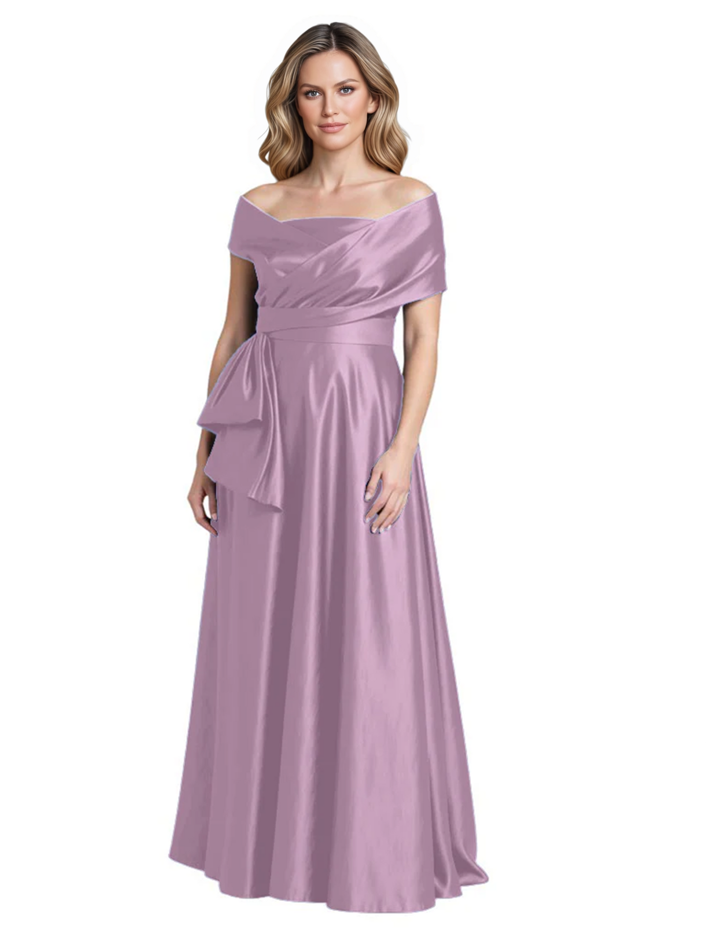 Formal Floor-Length Mother of the Bride Gown Sleeveless Satin Maxi Dress with Drape
