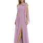One-Shoulder Mother of the Bride Dress Chiffon Gown with Long Sash Detail