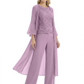 Elegant Pink 3-Piece Pant Set Trending 2026 Styles with Lace Wide-Leg Pants