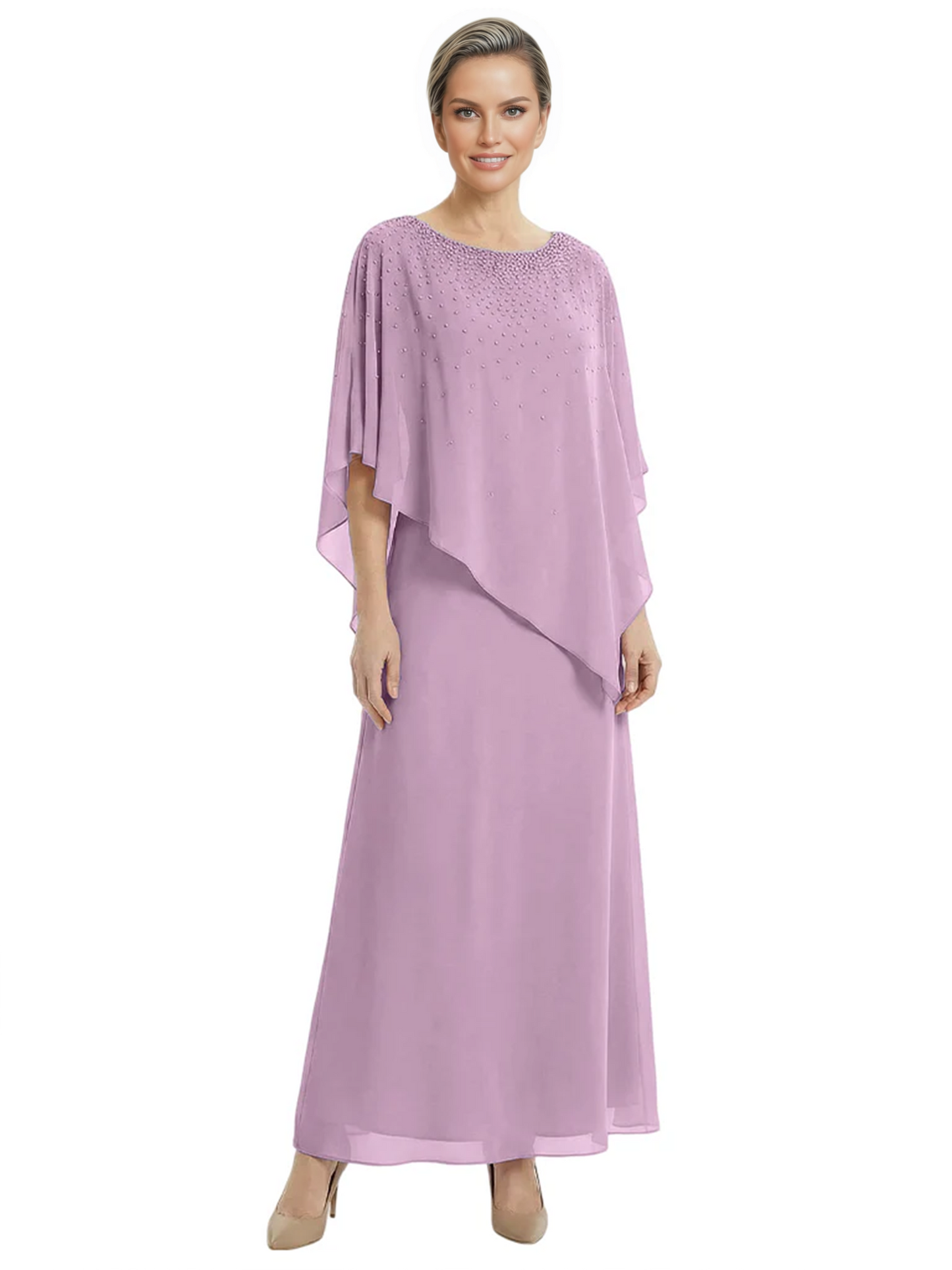 Elegant Mother of Bride Dresses Evening Gowns Trending 2026 Styles with Asymmetric Cape