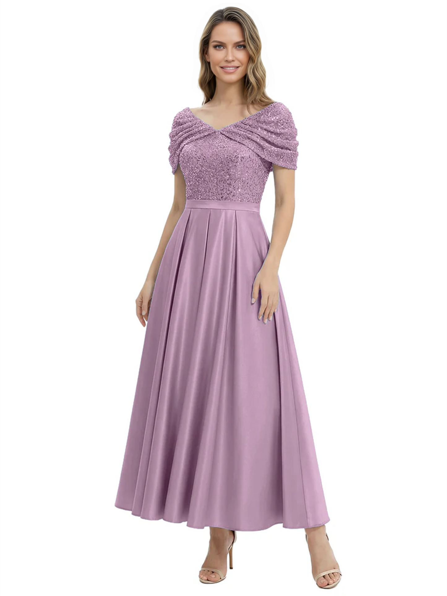 Luxury Formal Dress Sparkling Sequin Top Mother of Bride Dress Silk Satin A-Line Gowns