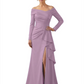 Elegant Mother of the Groom Dress Cascading Ruffle Satin Gown with High Slit Long Sleeves