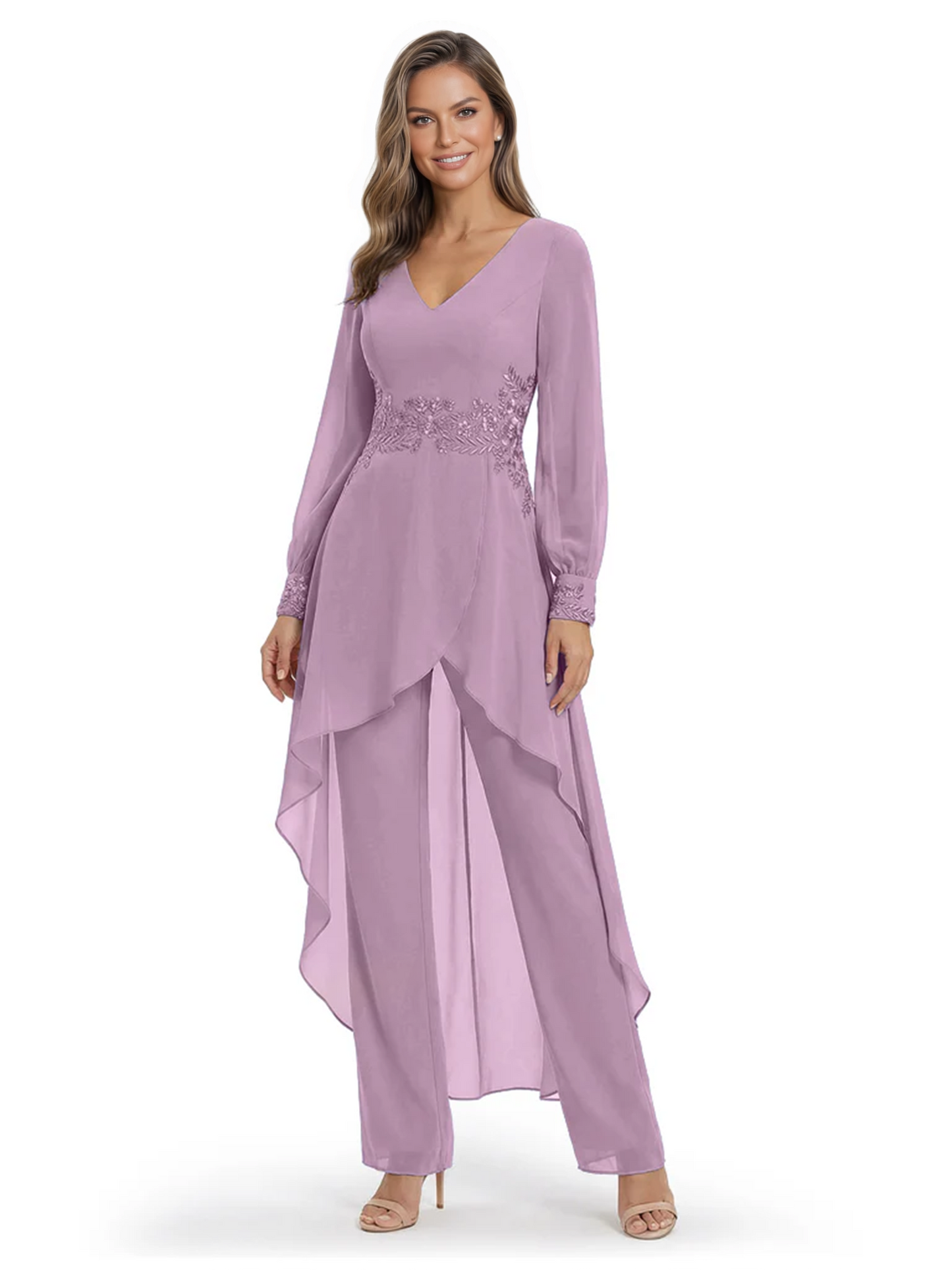 Luxury Black Formal Trousers Set High-Low Chiffon Top with Sparkling Beaded Detail