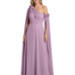 One Shoulder Mother of the Bride Dress Asymmetrical Cape Sleeve Gown with Floral